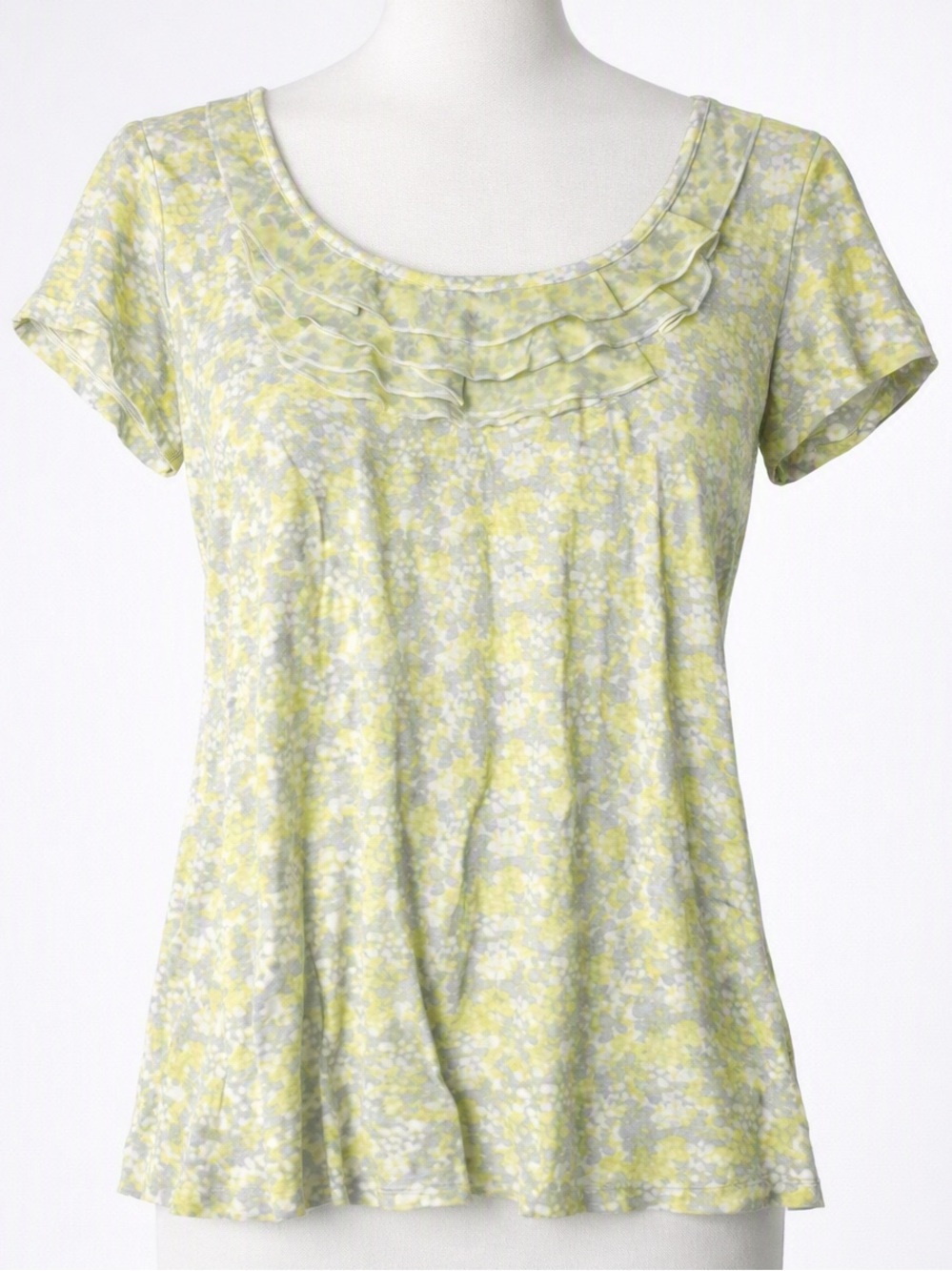 Banana Republic Yellow Floral Scoop-Neck Feminine Casual Top S